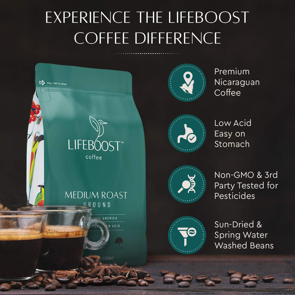 Lifeboost Coffee Whole Bean & Ground Coffee - 2 Pack Bundle - Low Acid Medium Roast x 2