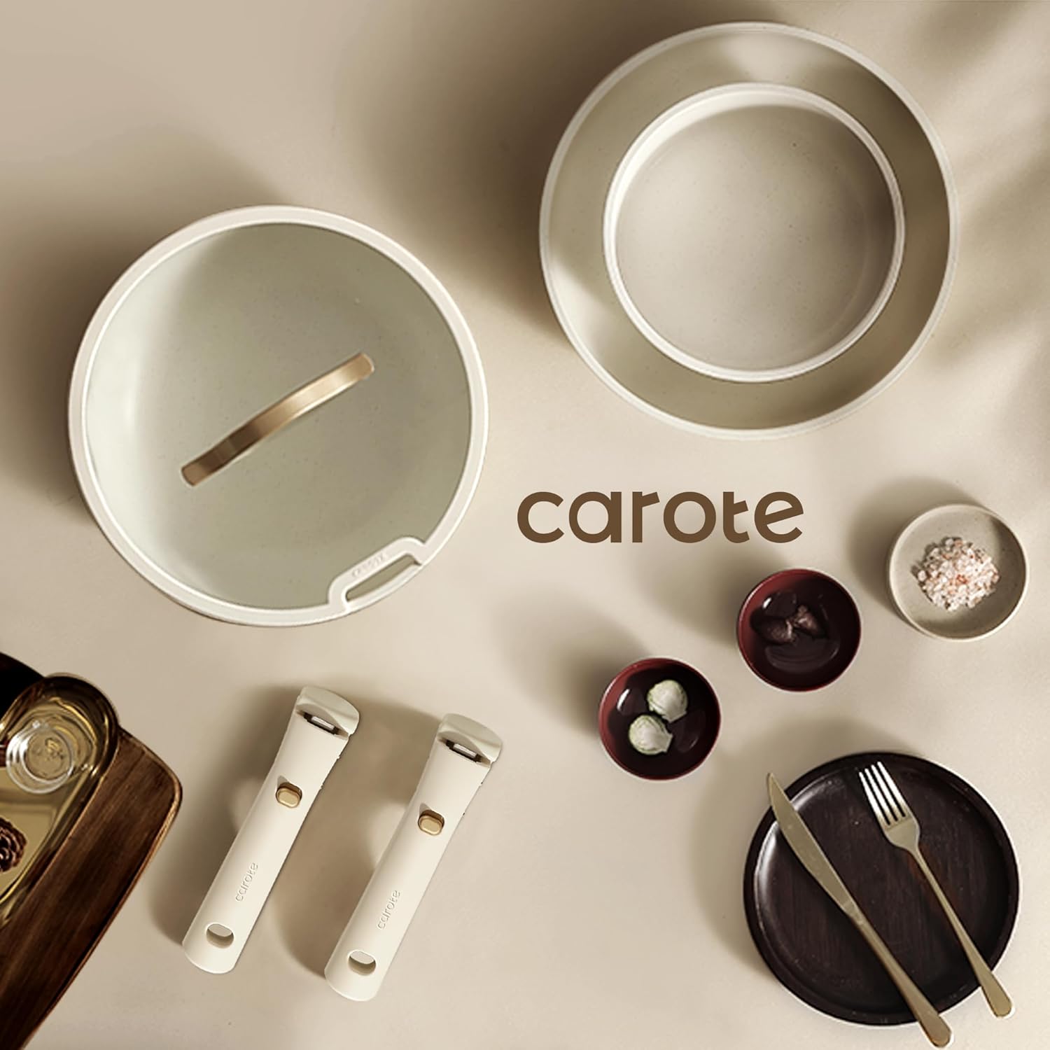 CAROTE 7pcs Pots and Pans Set Non Stick, Cookware Set with Detachable Handle, Kitchen Cookware Sets with Removable Handle, RV Cookware Set, Oven Safe, Cream White