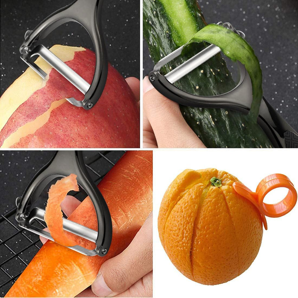 Vegetable Peeler, Potato Peelers for Kitchen Stainless Steel Multi-function Set Fruit Peeler For Kitchen and Household Tools Y & I Shape Swivel Blades for Fruit Vegetables(Black)