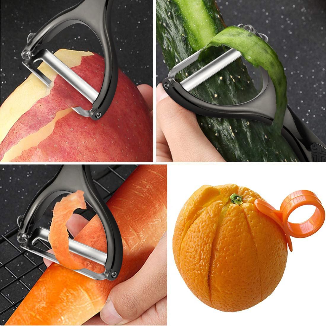 Vegetable Peeler, Potato Peelers for Kitchen Stainless Steel Multi-function Set Fruit Peeler For Kitchen and Household Tools Y & I Shape Swivel Blades for Fruit Vegetables(Black)