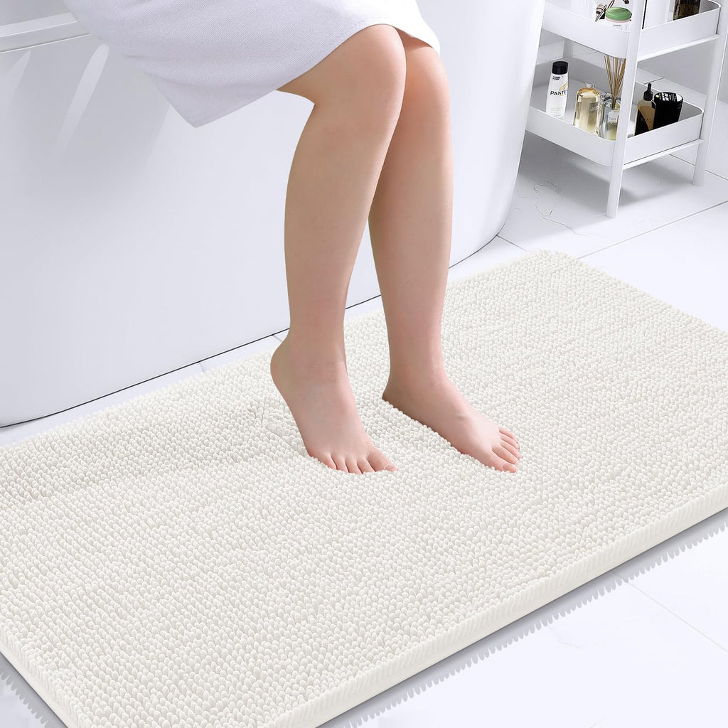 OLANLY Bathroom Rugs 30x20, Extra Soft Absorbent Chenille Bath Rugs, Rubber Backing Quick Dry, Machine Washable Bath Mats for Bathroom Floor, Tub and Shower, Home Decor Accessories, Grey