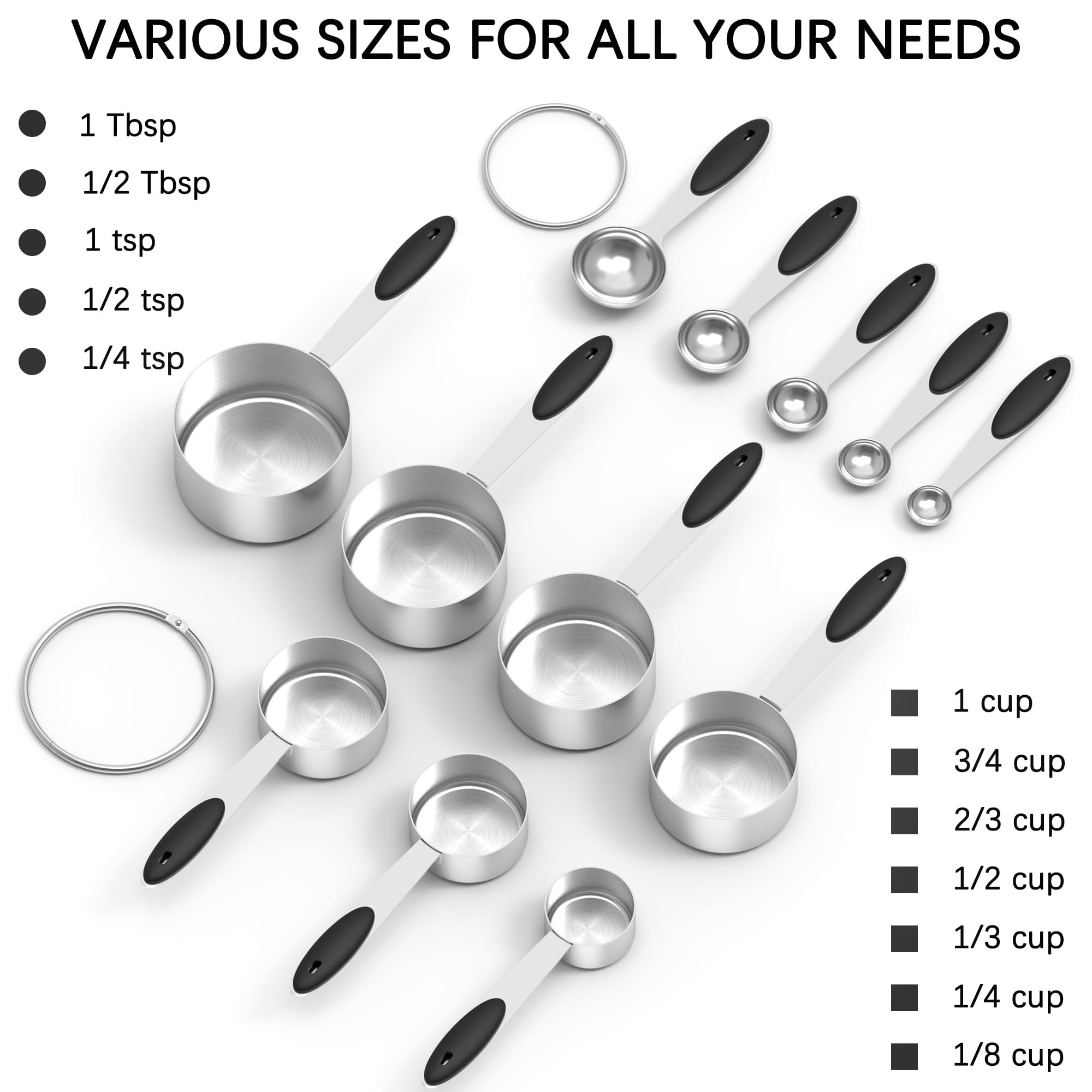TILUCK Measuring Cups and Spoons Set, Stainless Steel, Kitchen Utensils for Cooking and Baking (10)
