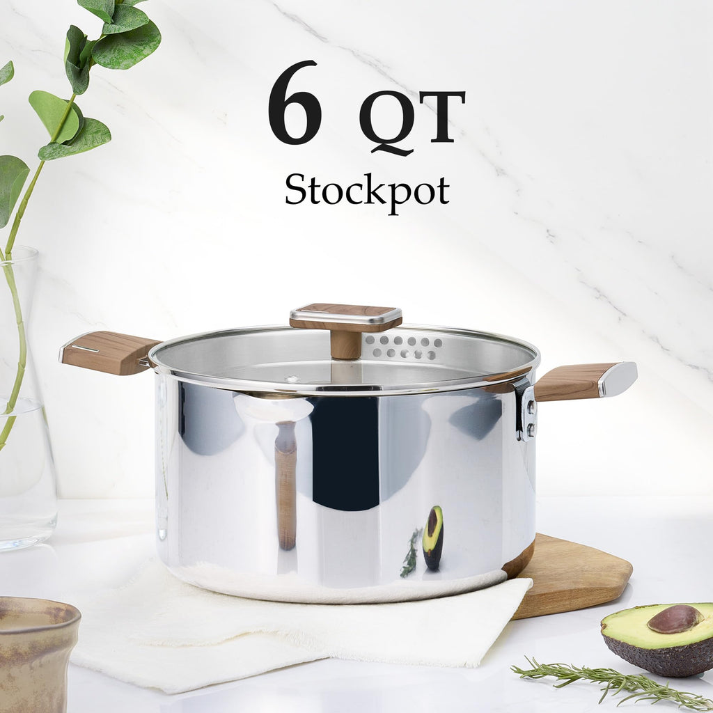 CAROTE 8 Qt Tri-Ply Stainless Steel Stockpot, Non-Toxic Stock Pot with Lid, Soup Pot for Pasta, Even Heating, Oven Safe, Induction, Ceramic and Gas Cooktops Compatible, Sliver