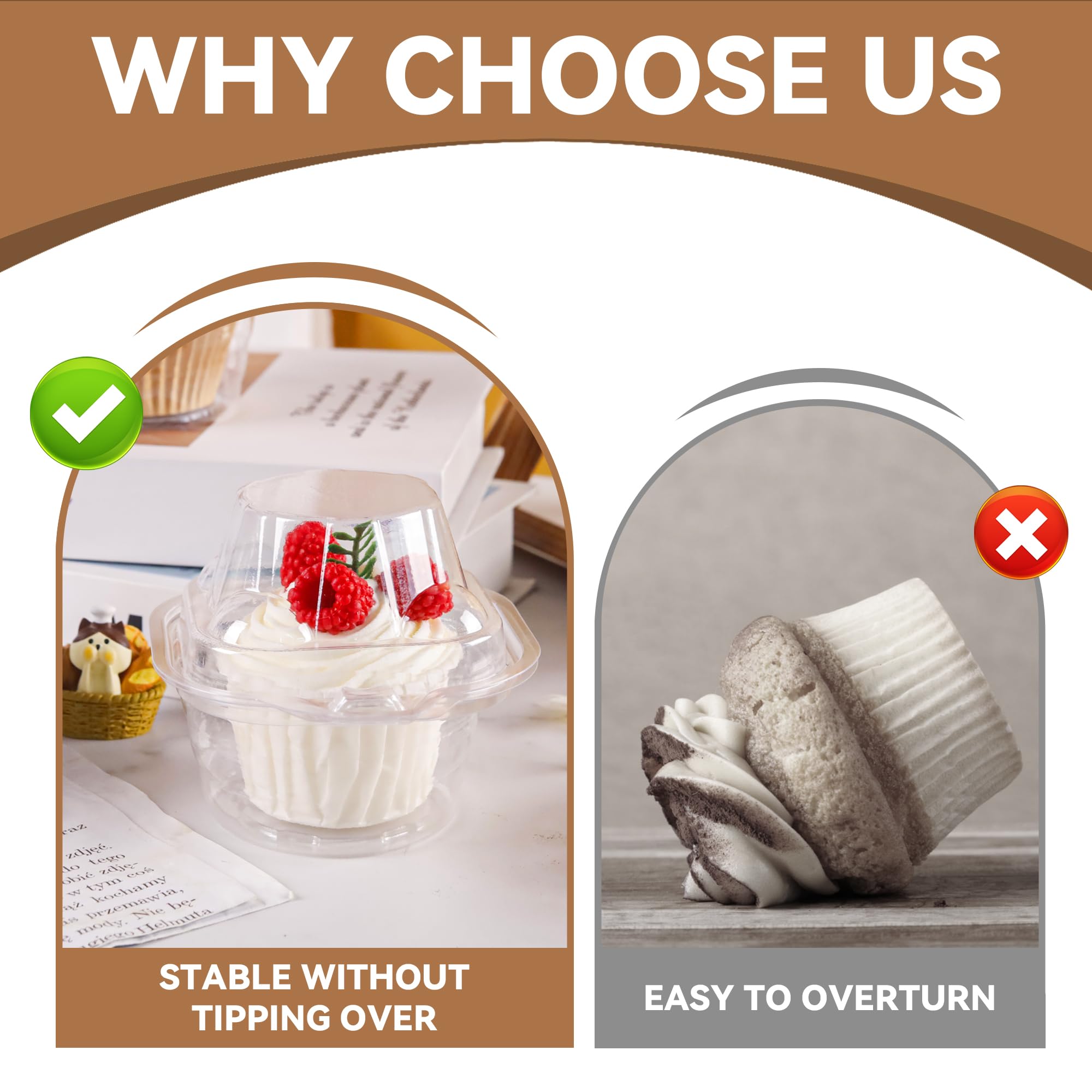 60 Pack Individual Cupcake Containers Plastic Cupcake Boxes Cupcake Holders Stackable Deep Dome Cupcake Carrier