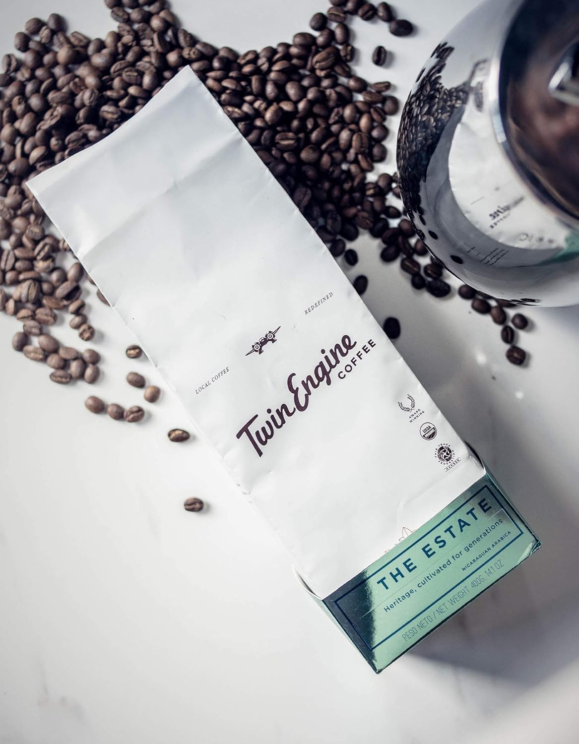 Twin Engine Coffee Estate Blend - Dark Roast, Whole Bean, Nicaraguan Coffee, 400g 14.1oz