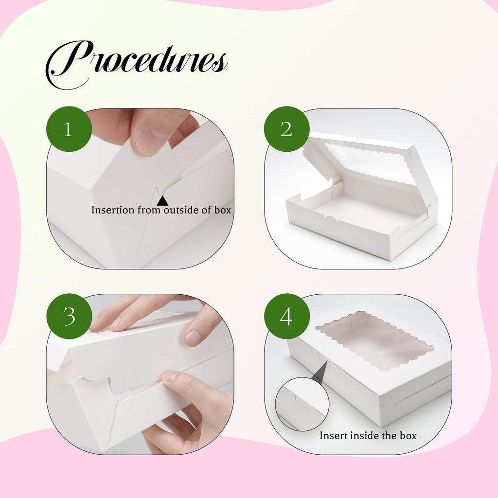 5 Pack Cookie Boxes 12x8x2.5inch Bakery Boxes with Window Treat Boxes for Cookie Packaging Gift Giving Dessert Boxes for Chocolate Covered Strawberries, Donuts, Cocoa Bombs (White)