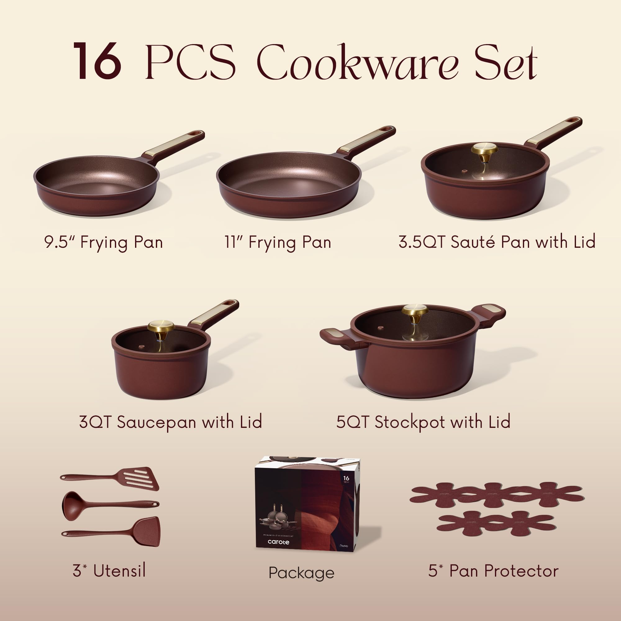 CAROTE Ceramic Cookware Set Nonstick, 14pcs Pots and Pans Set Nonstick, Non-Toxic & PFAS-Free, Dishwasher, RV/Camping Cookware Set, Cooking Pots with Lids, Charcoal Black
