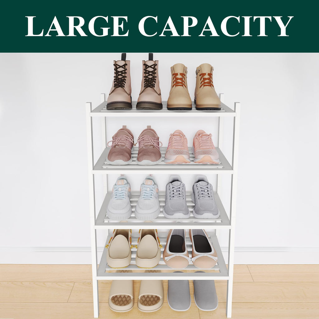 Smiry Bamboo Shoe Rack 3-Tier, Stackable Wooden Shoe Organizer for Entryway & Closet, Free Standing Wood Shoe Storage Shelf for Front Door & Small Spaces, Natural