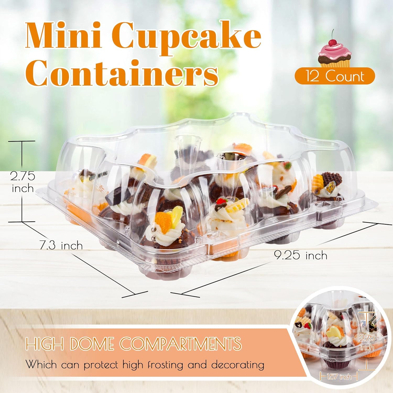 12 Count Mini Cupcake Containers 20 Pack Cupcake Holder with Detachable Tall Dome Lids Mini Plastic Stackable Cupcake Boxes for 240 Cupcakes, BPA Free