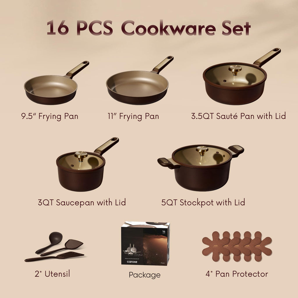 CAROTE Ceramic Cookware Set Nonstick, 14pcs Pots and Pans Set Nonstick, Non-Toxic & PFAS-Free, Dishwasher, RV/Camping Cookware Set, Cooking Pots with Lids, Charcoal Black