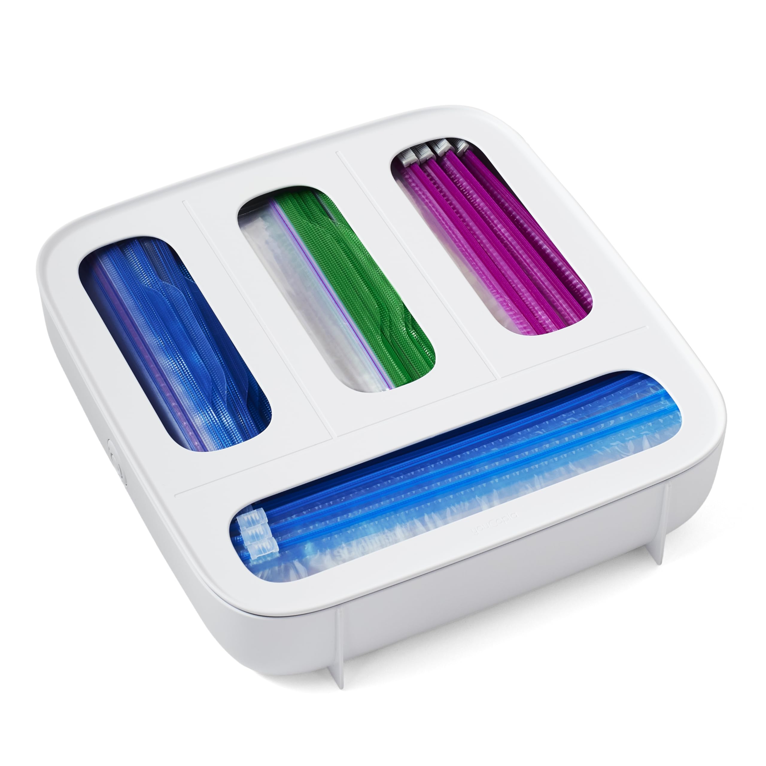 StoraBag Drawer Food Bags Dispenser, 4-Slot, Plastic Sandwich Bag Organizer for Kitchen Storage, White