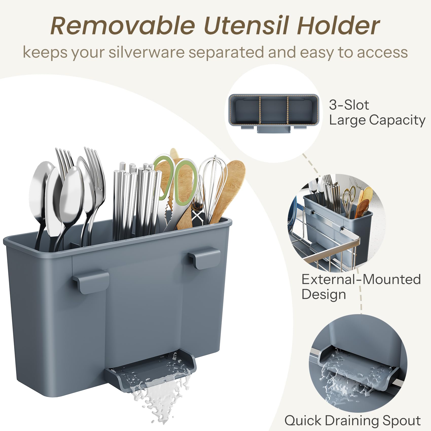 SNTD Dish Drying Rack - Small Dish Rack for Kitchen Counter, Stainless Steel Dish Drainer with Utensil Holder and Drainboard, 11" W x 15" L (Black)