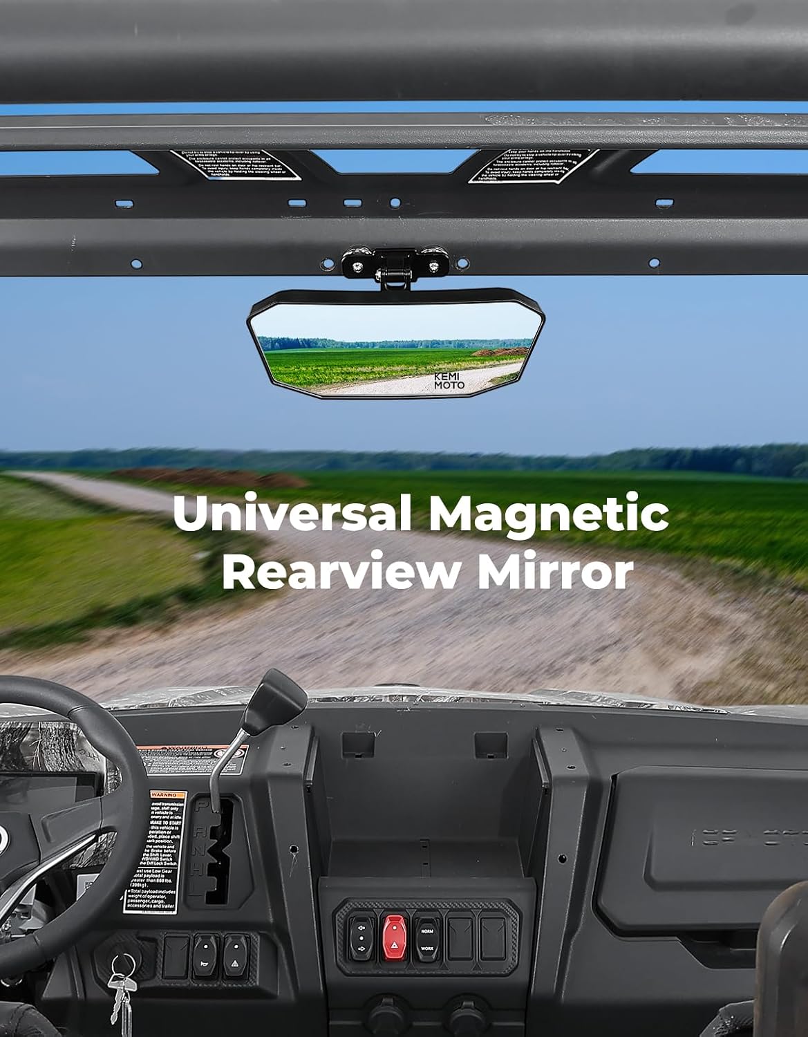KEMIMOTO Magnetic Rear View Mirror, Universal Magnetic Tractor Mirror Fit for Golf Carts, Forklifts, Trucks, UTV, Compatible with Polaris Ranger, Can-Am Defender, EZGO RXV TXT, No Drilling Required