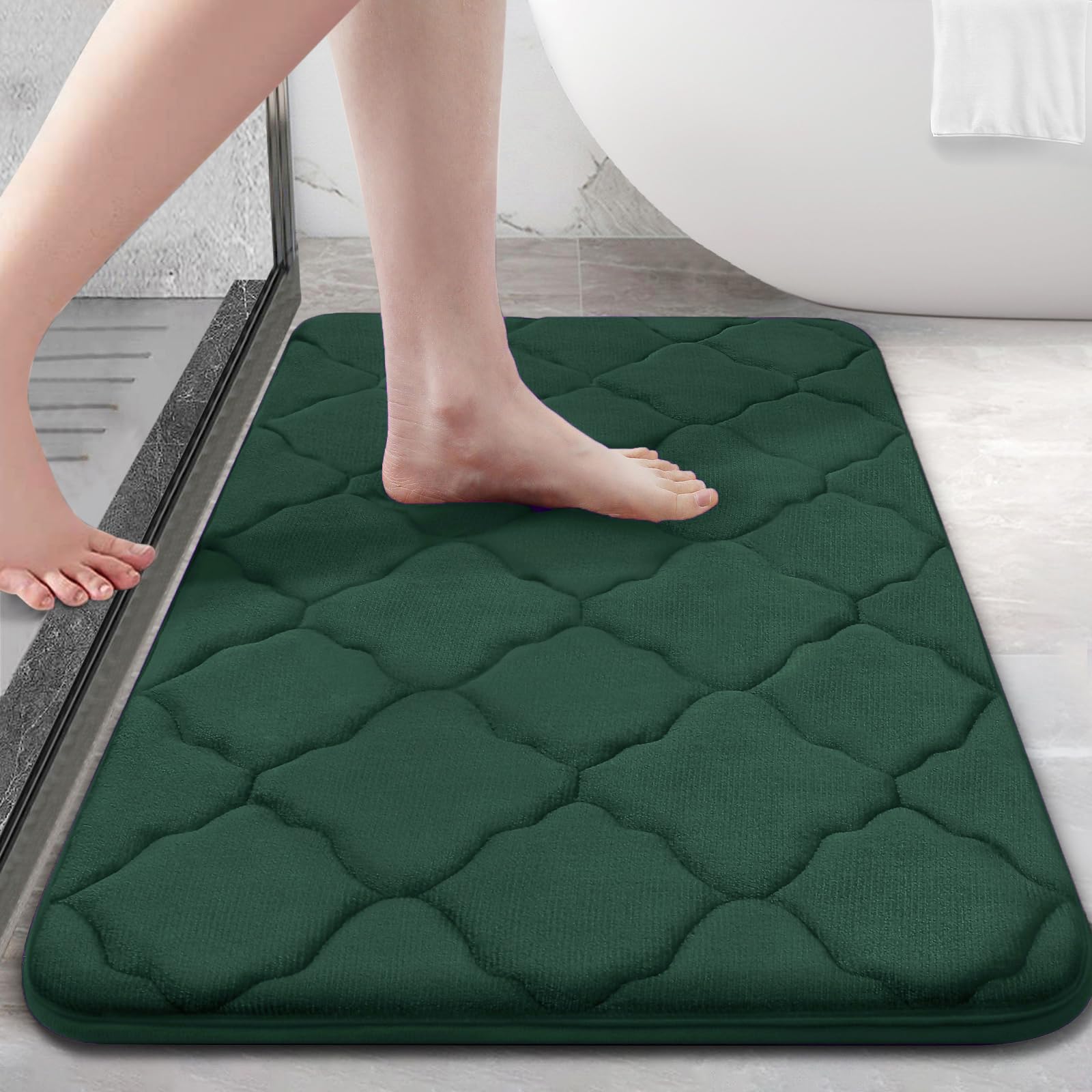 OLANLY Memory Foam Bath Mat Rug 24x16, Ultra Soft and Absorbent Bathroom Rugs, Non-Slip, Comfortable, Machine Washable Bath Carpet for Bathroom Floor, Tub, Shower and Home Decor Accessories, Black