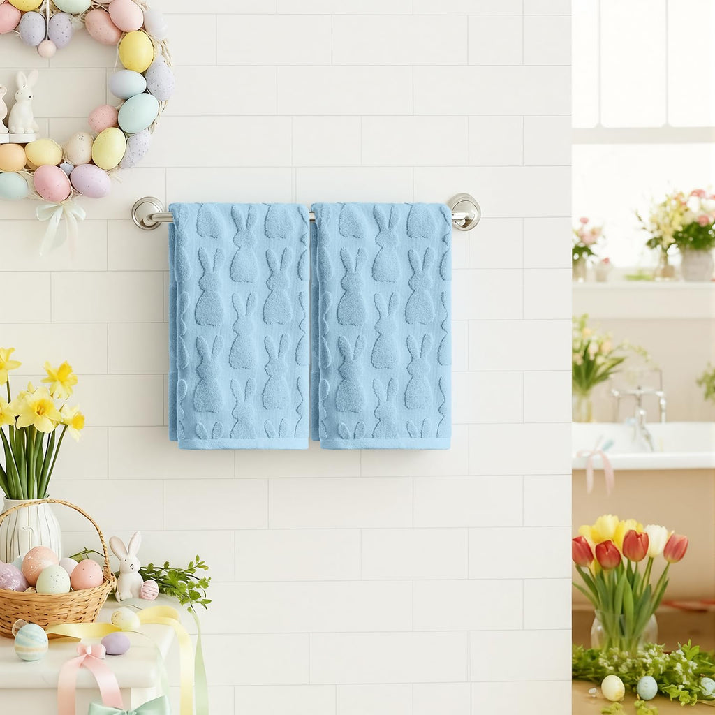 Artoid Mode 2 Pcs Beige 3D Rabbit Jacquard Easter Hand Towels for Bathroom, 100% Cotton Soft Absorbent Bathroom Decor Towels, 13.7 x 29.5 Inch