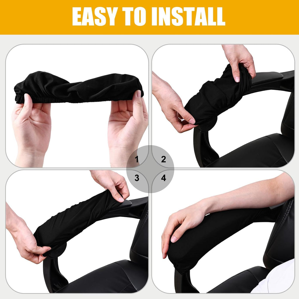 Smiry Stretch Printed Office Chair Armrest Covers, 2 Pcs Soft Fit Removable Washable Computer Desk Chair Arm Covers Protector, Black