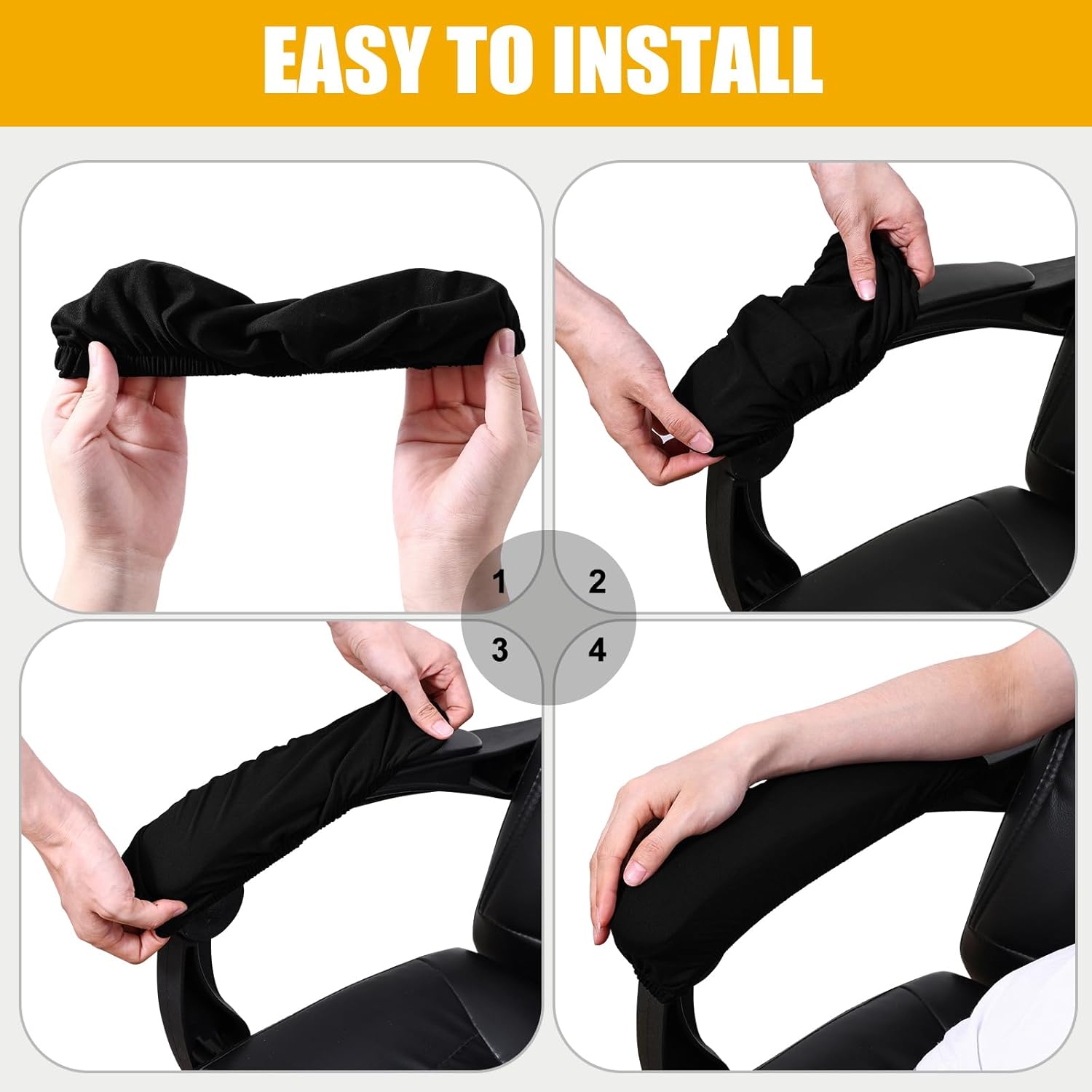 Smiry Stretch Printed Office Chair Armrest Covers, 2 Pcs Soft Fit Removable Washable Computer Desk Chair Arm Covers Protector, Black