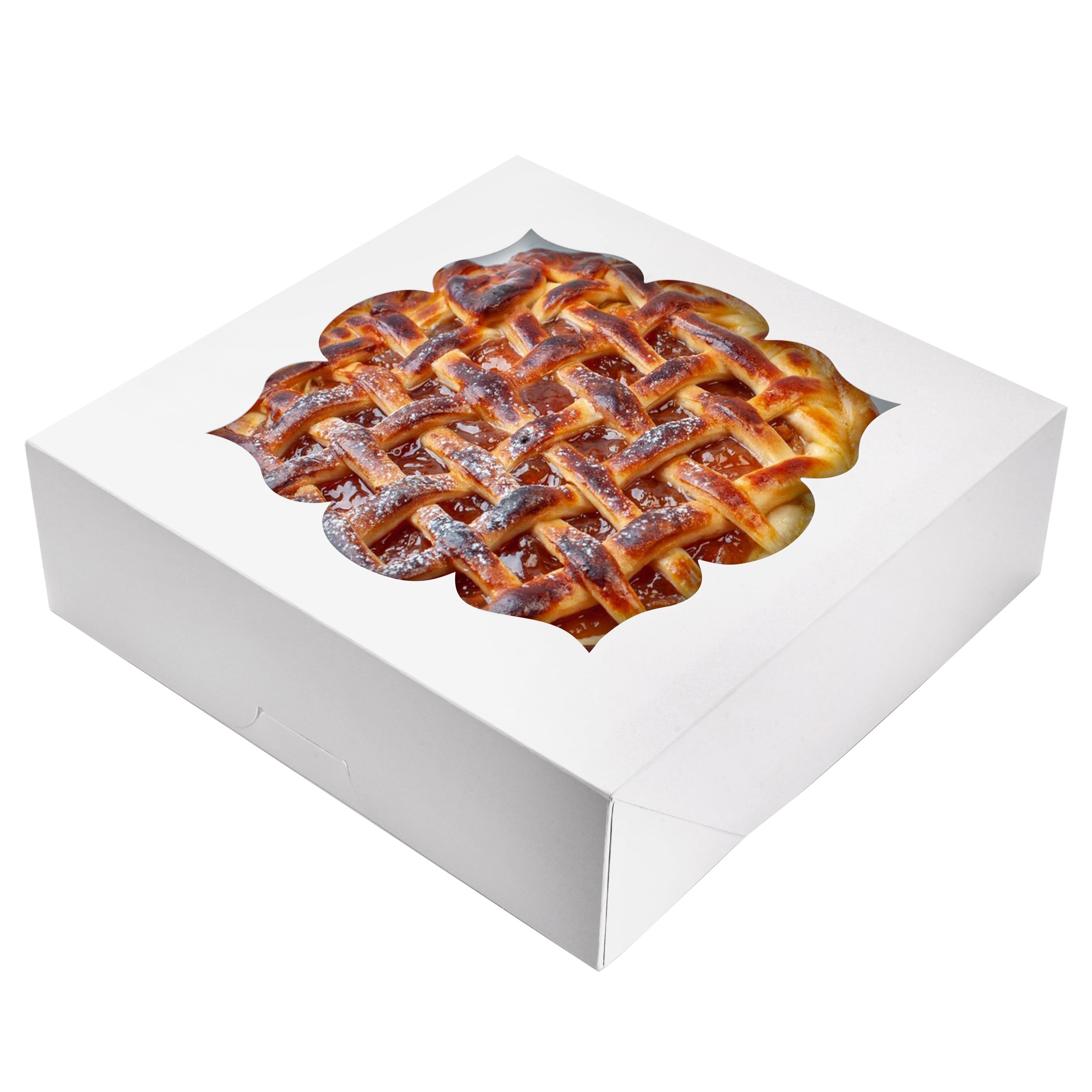 30 Pack Pie Boxes with Window 10x10x3 in Bakery Boxes Perfect for Pies, Cheesecake, Cookies, Muffins and Chocolate Covered Strawberries (Brown)