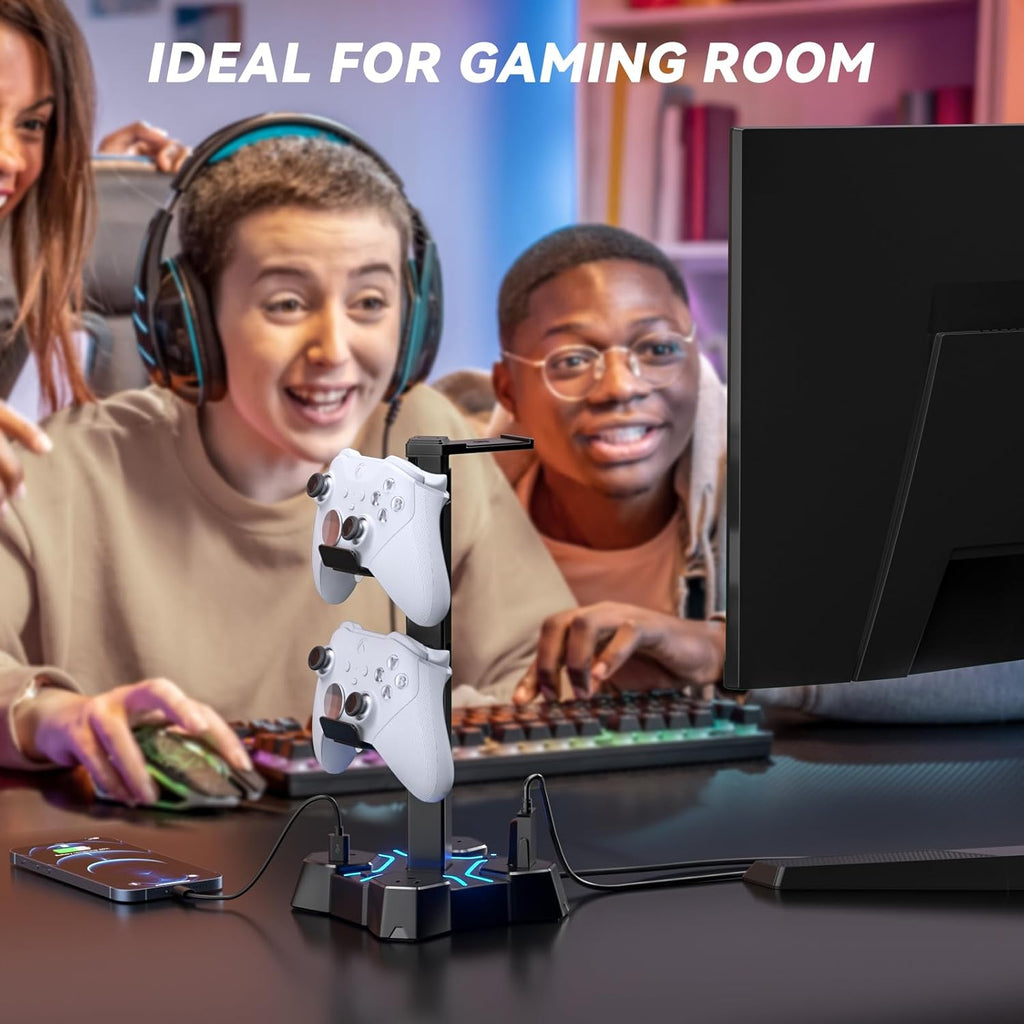 KDD Headphone Stand with USB Charger & Controller Stand for Desk with Drawer