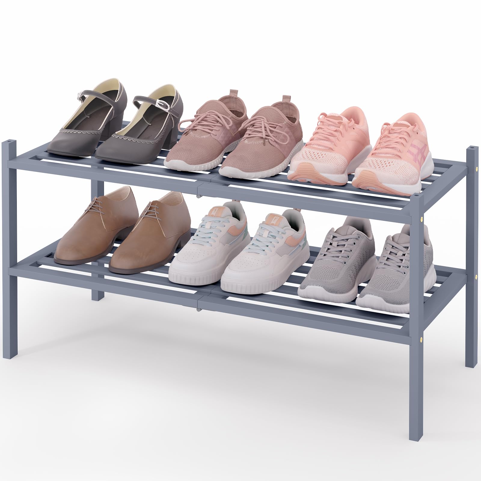 Smiry Bamboo Shoe Rack 3-Tier, Stackable Wooden Shoe Organizer for Entryway & Closet, Free Standing Wood Shoe Storage Shelf for Front Door & Small Spaces, Natural