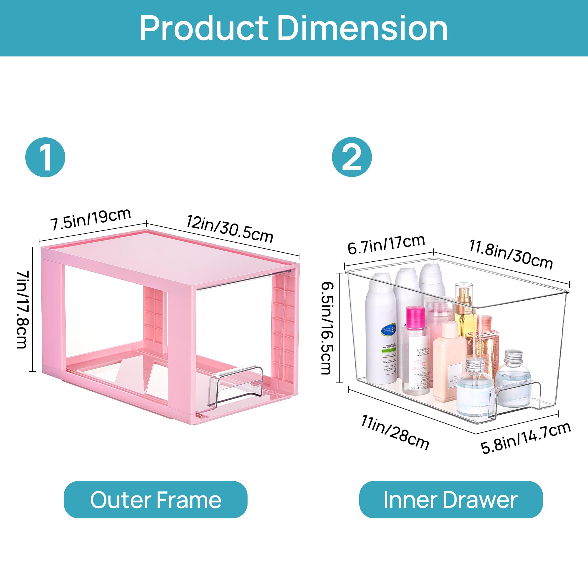 Vtopmart 4 Pack Large Stackable Storage Drawers,Easily Assemble Acrylic Bathroom Closet Undersink Organizers and Storage,Plastic Bins for Kitchen Cabinets,Pantry,Makeup,Medicine Organization