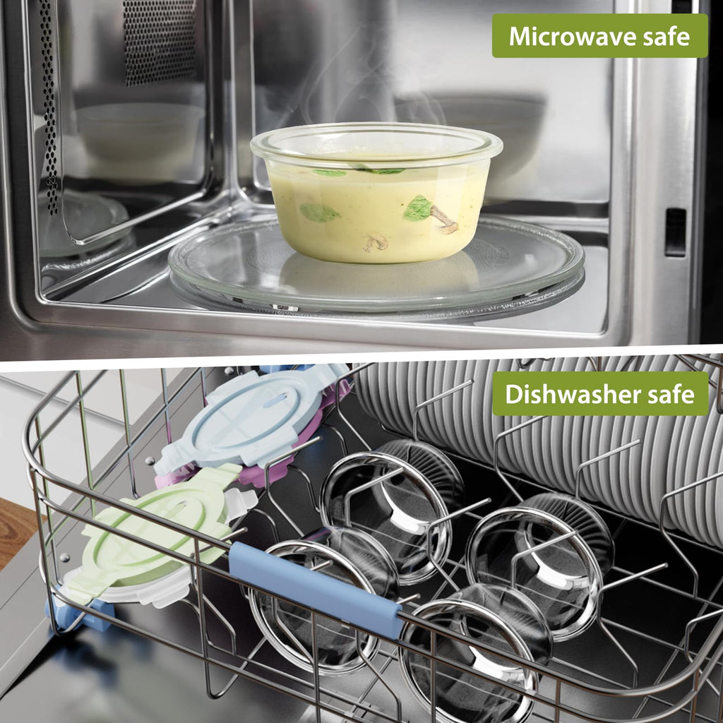 16oz Glass Meal Prep Containers, Airtight 2 Cup Glass Storage Containers with Lids, Heat-Resistant BPA-Free Borosilicate Glass Soup Container for Leftover, Microwave, Dishwasher&Freezer Safe (4 Packs)