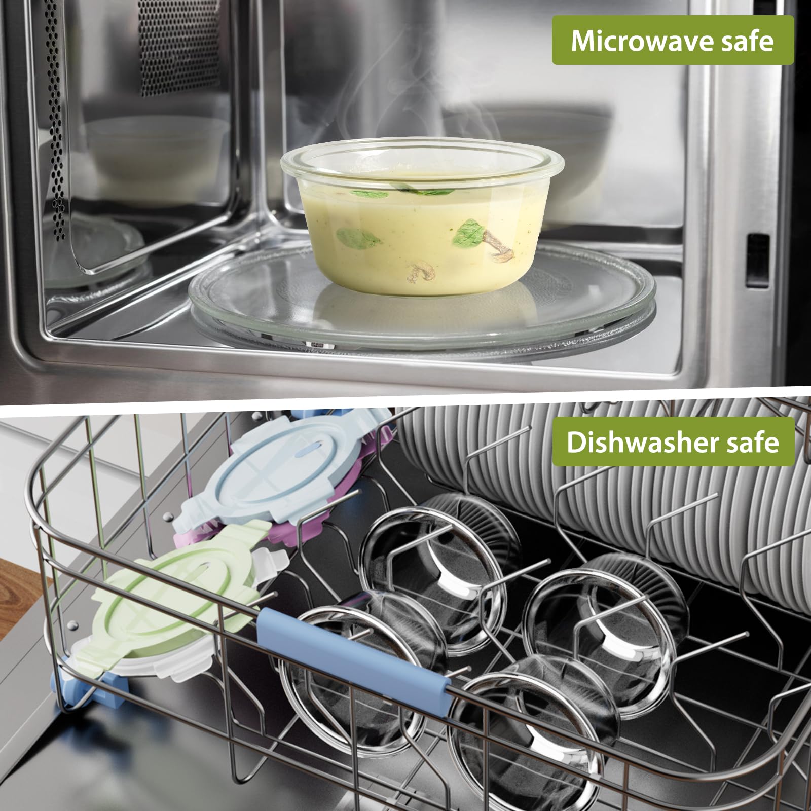 16oz Glass Meal Prep Containers, Airtight 2 Cup Glass Storage Containers with Lids, Heat-Resistant BPA-Free Borosilicate Glass Soup Container for Leftover, Microwave, Dishwasher&Freezer Safe (4 Packs)