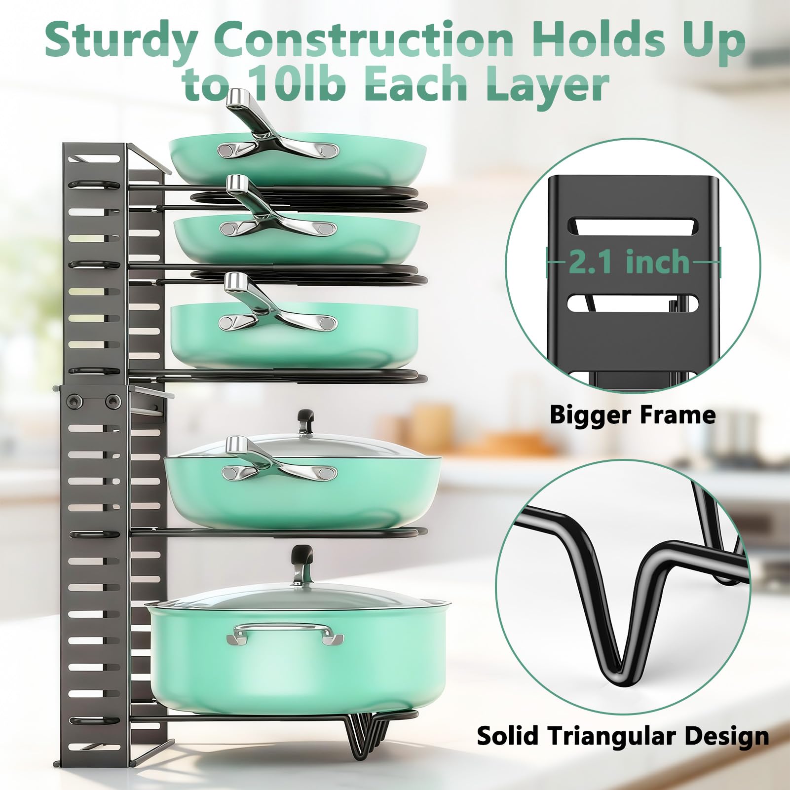 ORDORA Pots and Pans Organizer for Cabinet 16.61 Height, 8 Tier Pot Organizers Rack with 3 DIY Methods, Adjustable Pan Organizer under Cabinet Kitchen Organization and Storage
