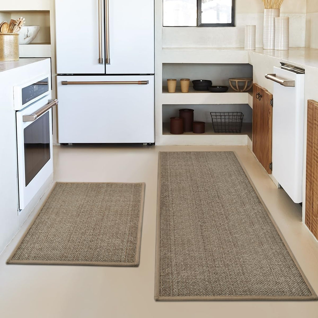 Artoid Mode Washable Non Slip Kitchen Rugs and Mats Set of 2, Rubber Backing Absorbent Kitchen Mats for Floor Front of Sink - 17x29 and 17x47 Inch
