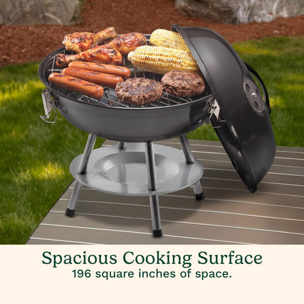 Cuisinart 14" Portable Charcoal Grill, Tabletop Outdoor Small Grill with Locking Lid and Dual Vents, Chrome Plated Travel Size BBQ Perfect for Camping, Tailgates, Cookouts, Red