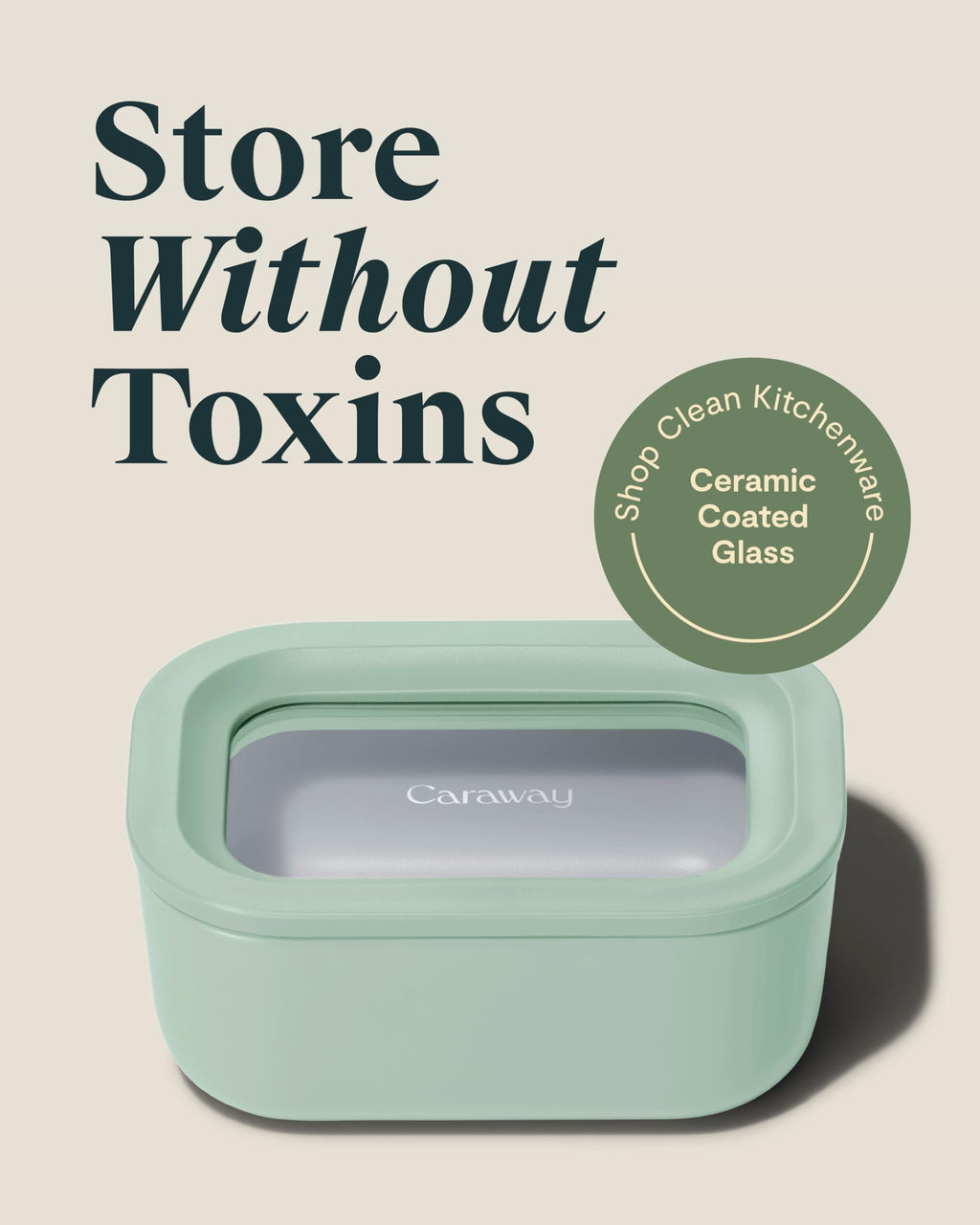 Caraway Glass Food Storage - 6.6 Cup Glass Container - Ceramic Coated Food Container - Non Stick Lunch Box Container with Lids - Dishwasher, Oven, & Microwave Safe - Cream
