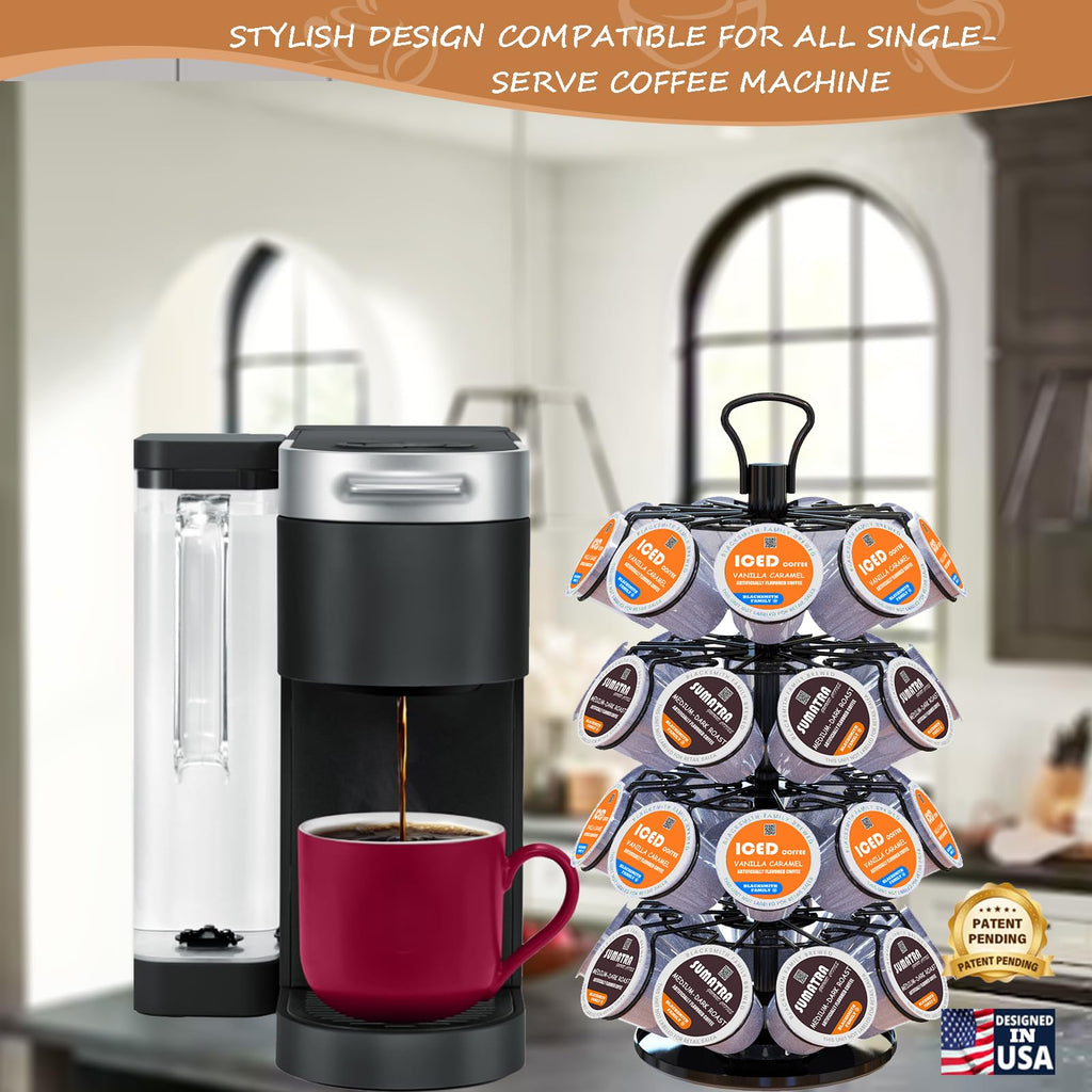 K Cup Holders,K Cup Holder, K Cups Holder,K Cup Carousel, Coffee Pods Holder Storage Organizer Stand,No Assembly Required,Black (Capacity of 40 Pods, Black)