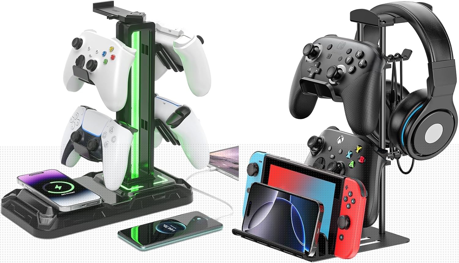 KDD RGB Headphone Controller Stand with Wireless Charging & Desk Aluminum Headphone Stand for Universal Storage