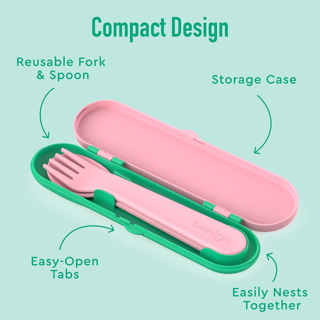 Bentgo Kids Utensil Set - Reusable Plastic Fork, Spoon & Storage Case BPA-Free Materials, Easy-Grip Handles, Dishwasher Safe Ideal for School Lunch, Travel, Outdoors (Rainbows and Butterflies)