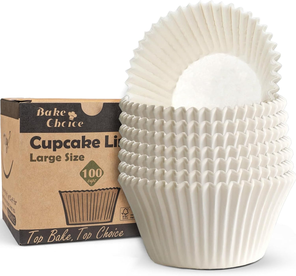 100pcs Jumbo Cupcake Liners for Baking, White Jumbo Muffin Liners, Greaseproof Parchment Paper, Cupcake Wrapper for Party, Wedding, Birthday, Christmas