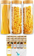 AISIPRIN Glass Spice Jars with Bamboo Lids 24 pcs & 3pcs Glass Jars with Airtight Lid