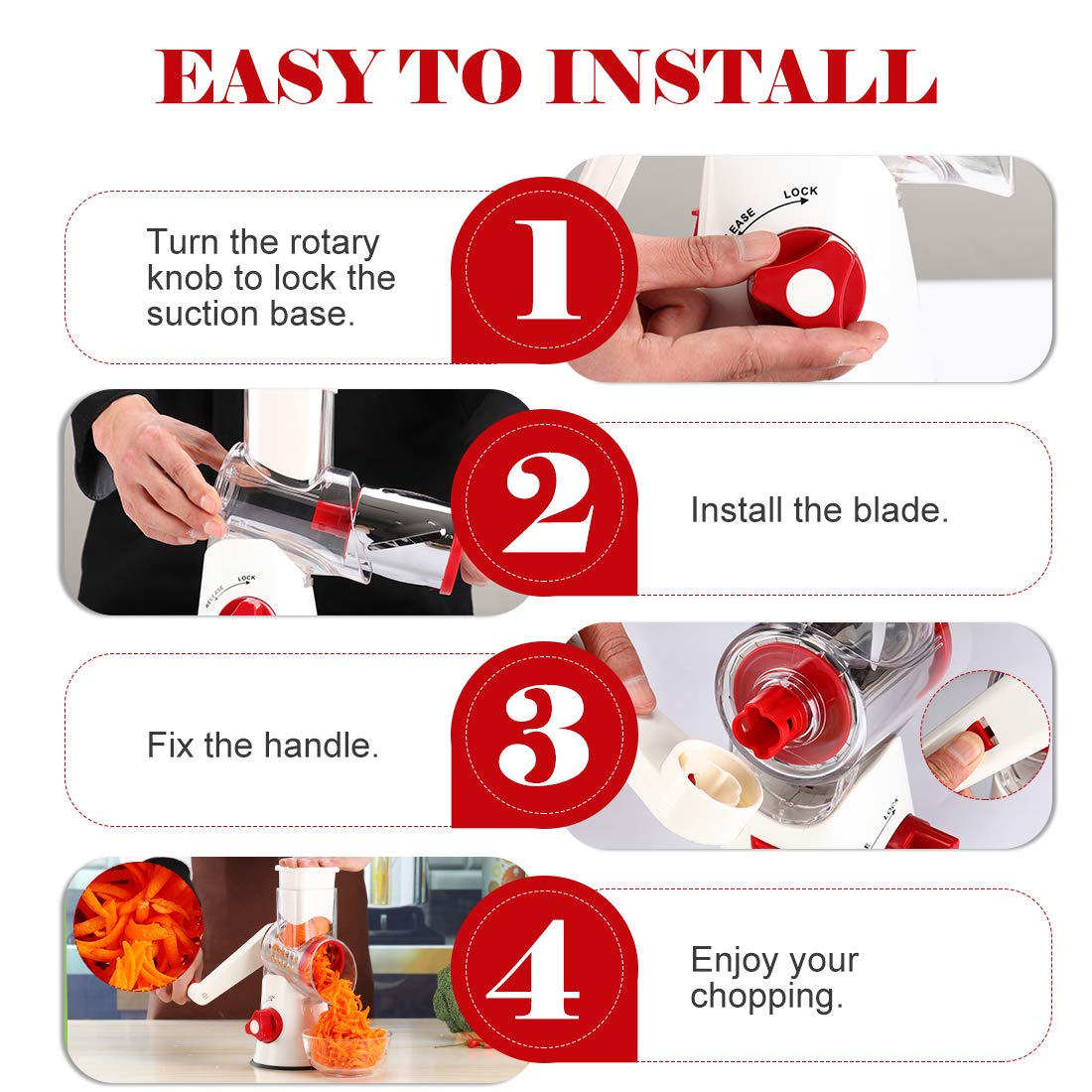 Cambom 5 in 1 Rotary Cheese Grater Hand Crank Cheese Shredder for Fresh Cheese, Vegetable, Nuts,Non-slip Suction Base, Black