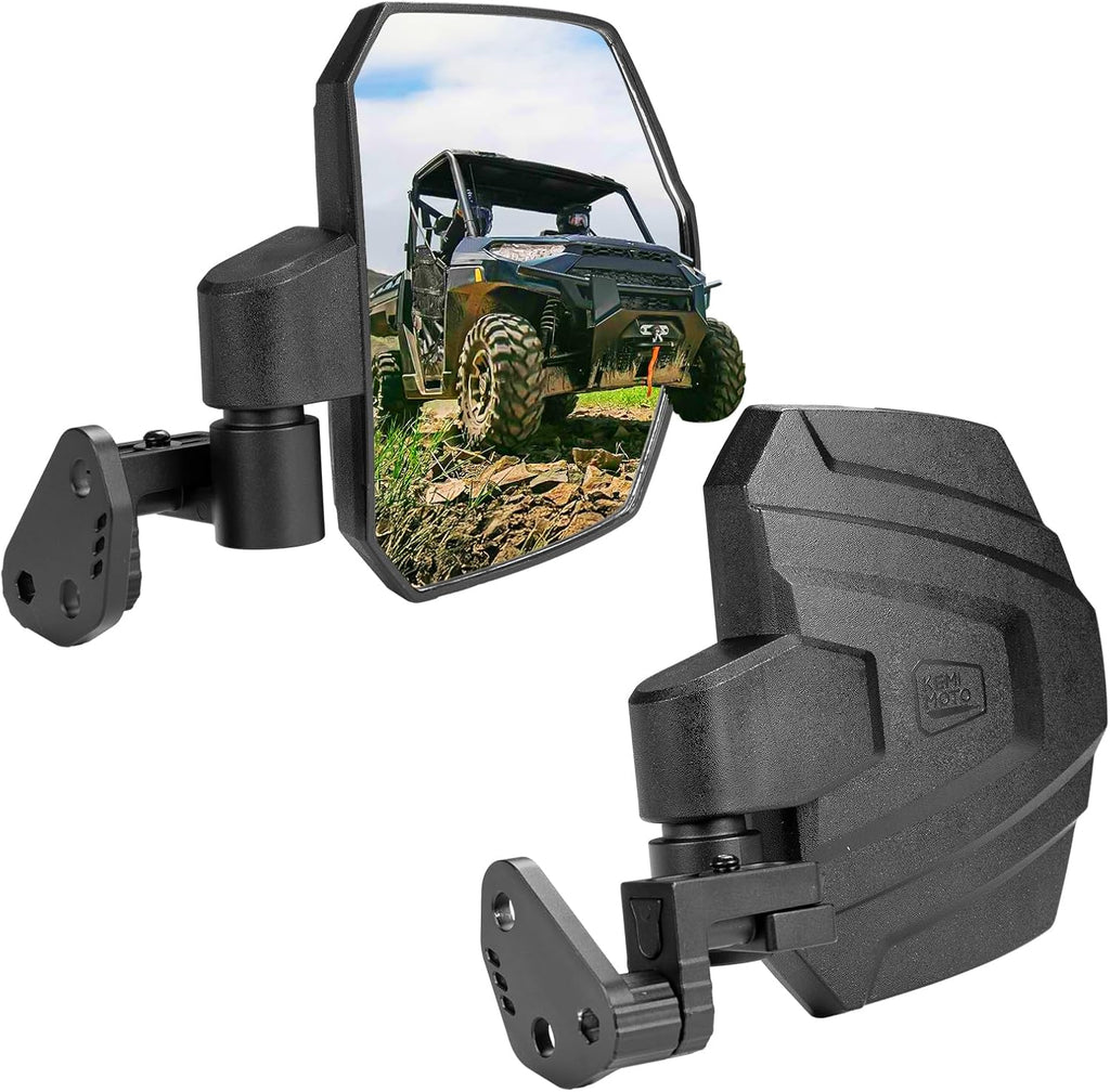 KEMIMOTO Large Side Mirrors A-pillar UTV Mirror Compatible with Polaris Ranger XP 1000/ Crew XP 1000 2018-2026, CFMOTO UFORCE U10, Extension Adjustable Side Mirrors Mounted on ROPS bar