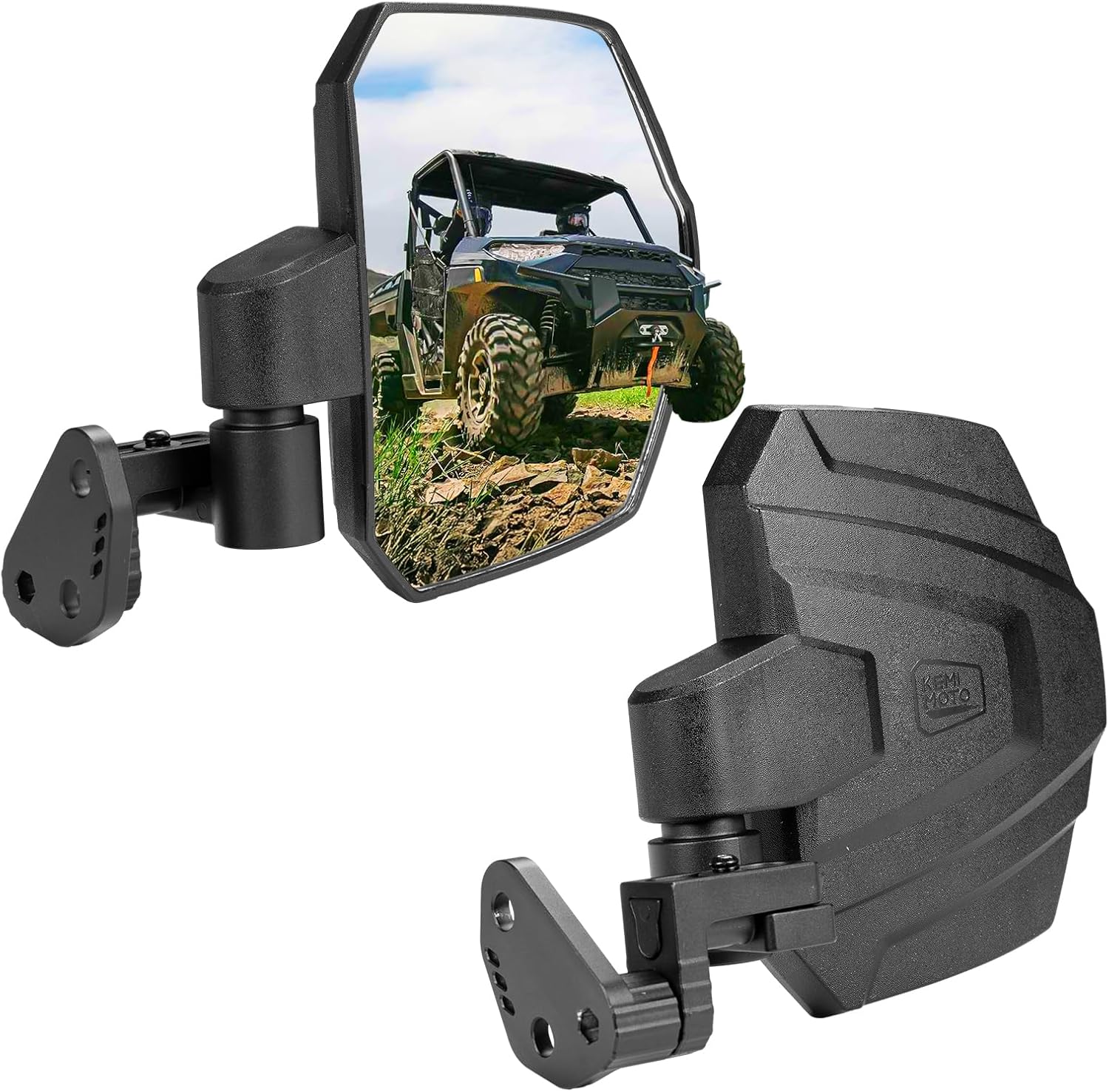 KEMIMOTO Large Side Mirrors A-pillar UTV Mirror Compatible with Polaris Ranger XP 1000/ Crew XP 1000 2018-2026, CFMOTO UFORCE U10, Extension Adjustable Side Mirrors Mounted on ROPS bar