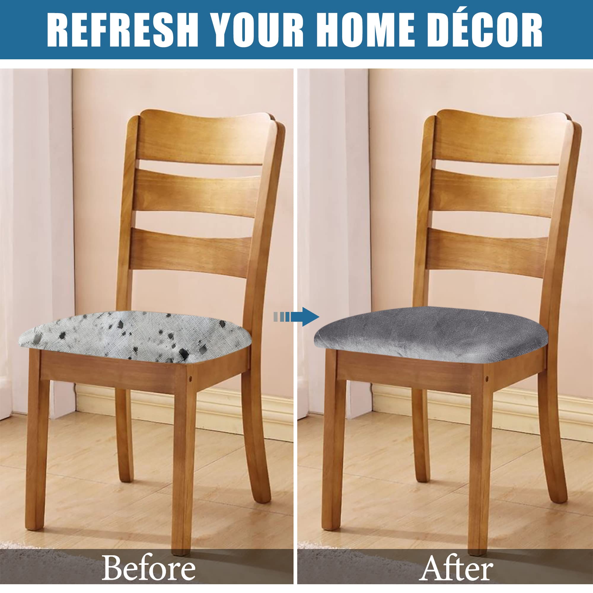 Smiry Velvet Seat Covers for Dining Room Chair Set of 4, Stretch Fit Removable Washable Chair Seat Cushion Protector Slipcovers with Ties, Black