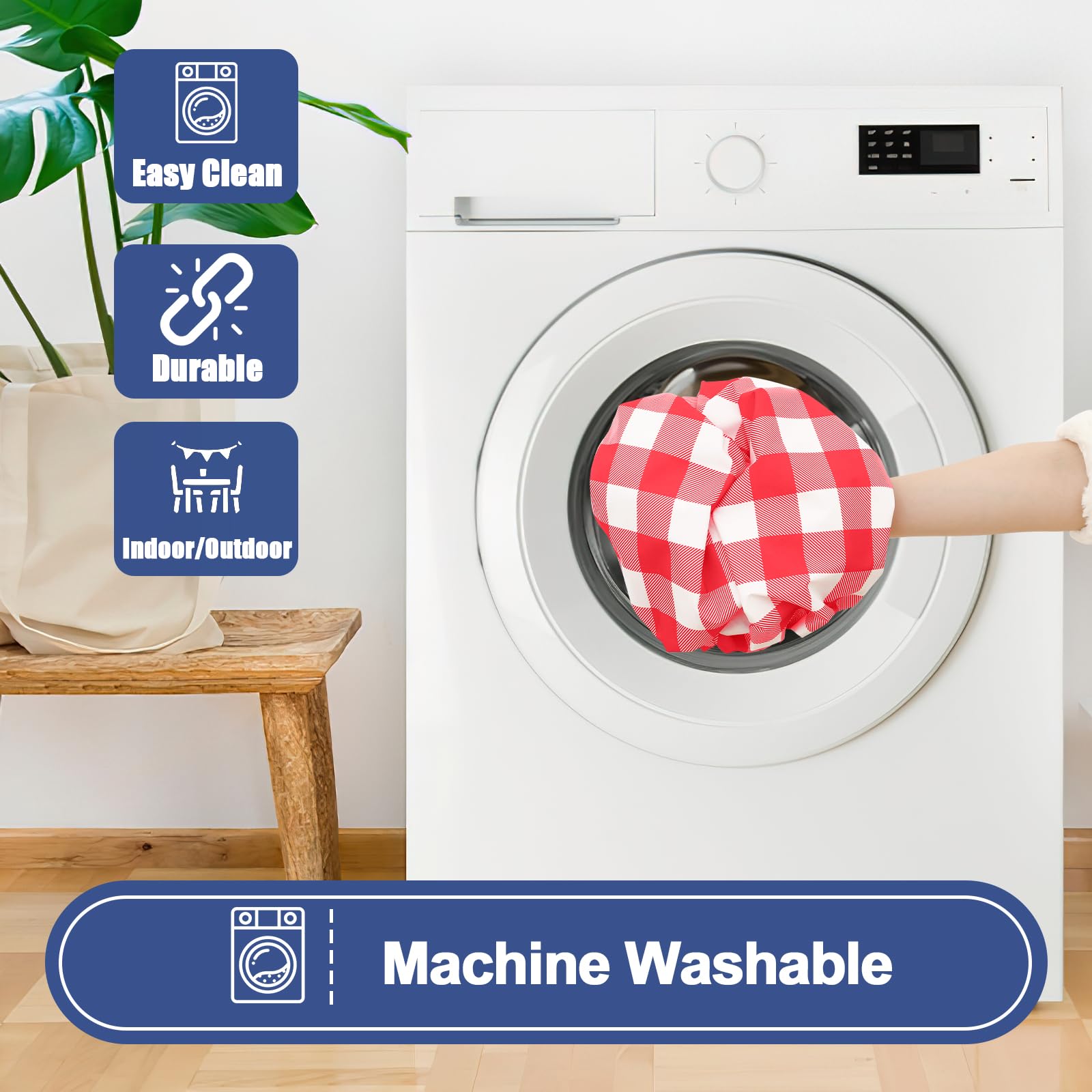 Smiry Picnic Table Cover with Bench Covers, Waterproof Elastic Fitted Tablecloths for 6 Foot Rectangle Tables, Washable Buffalo Plaid Tablecloth for Camping, Outdoor (Black & White, 30"x72")