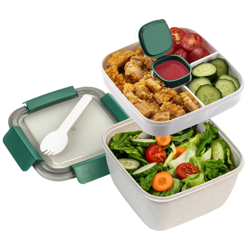 Freshmage Salad Lunch Container To Go, 52-oz Salad Bowls with 3 Compartments, Salad Dressings Container for Salad Toppings, Snacks, Men, Women (Blue)