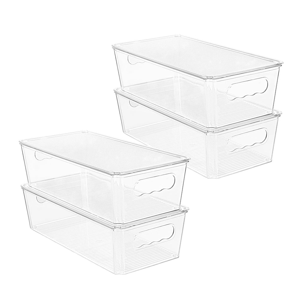 Vtopmart 8pcs Clear Organizers and Storage Bins with Lids, Stackable Plastic Storage Containers with Handles for Fridge, Freezer, Pantry, Cabinet, Kitchen Organization