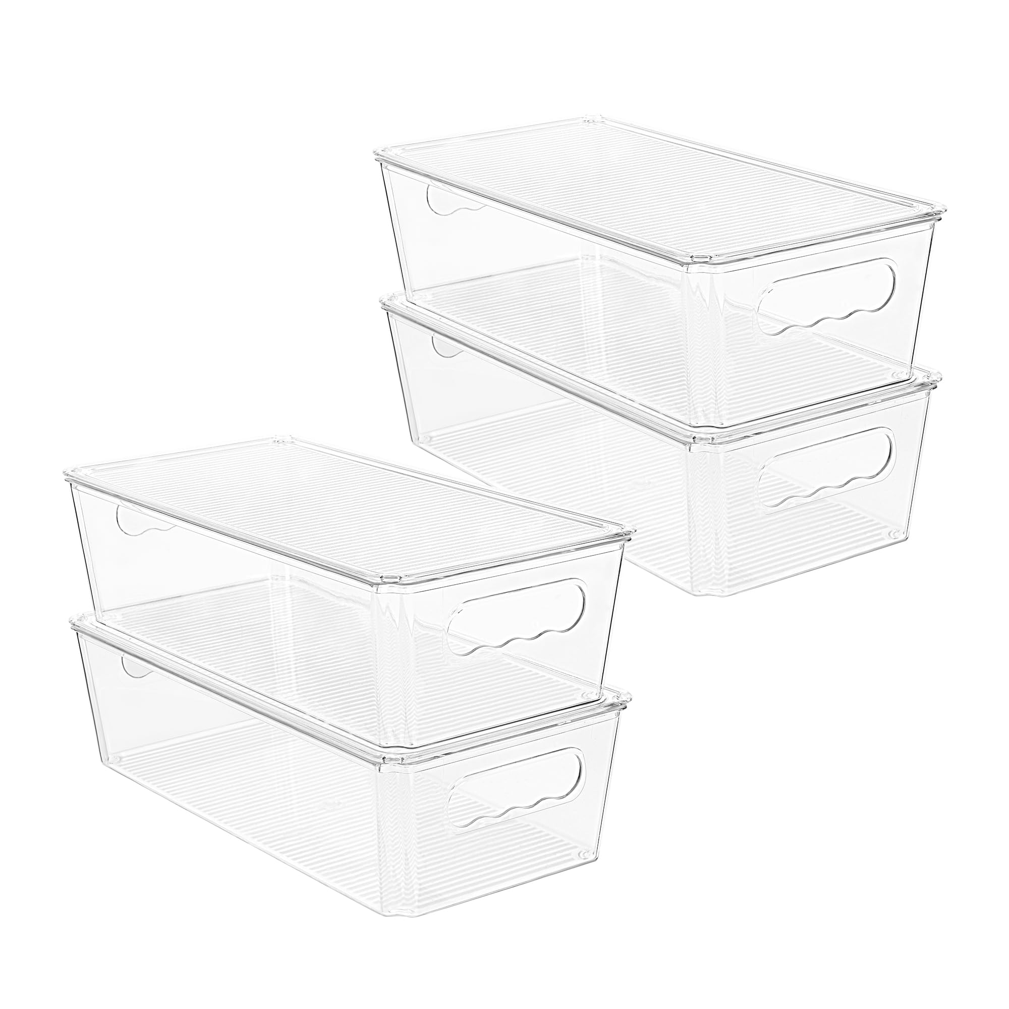 Vtopmart 8pcs Clear Organizers and Storage Bins with Lids, Stackable Plastic Storage Containers with Handles for Fridge, Freezer, Pantry, Cabinet, Kitchen Organization