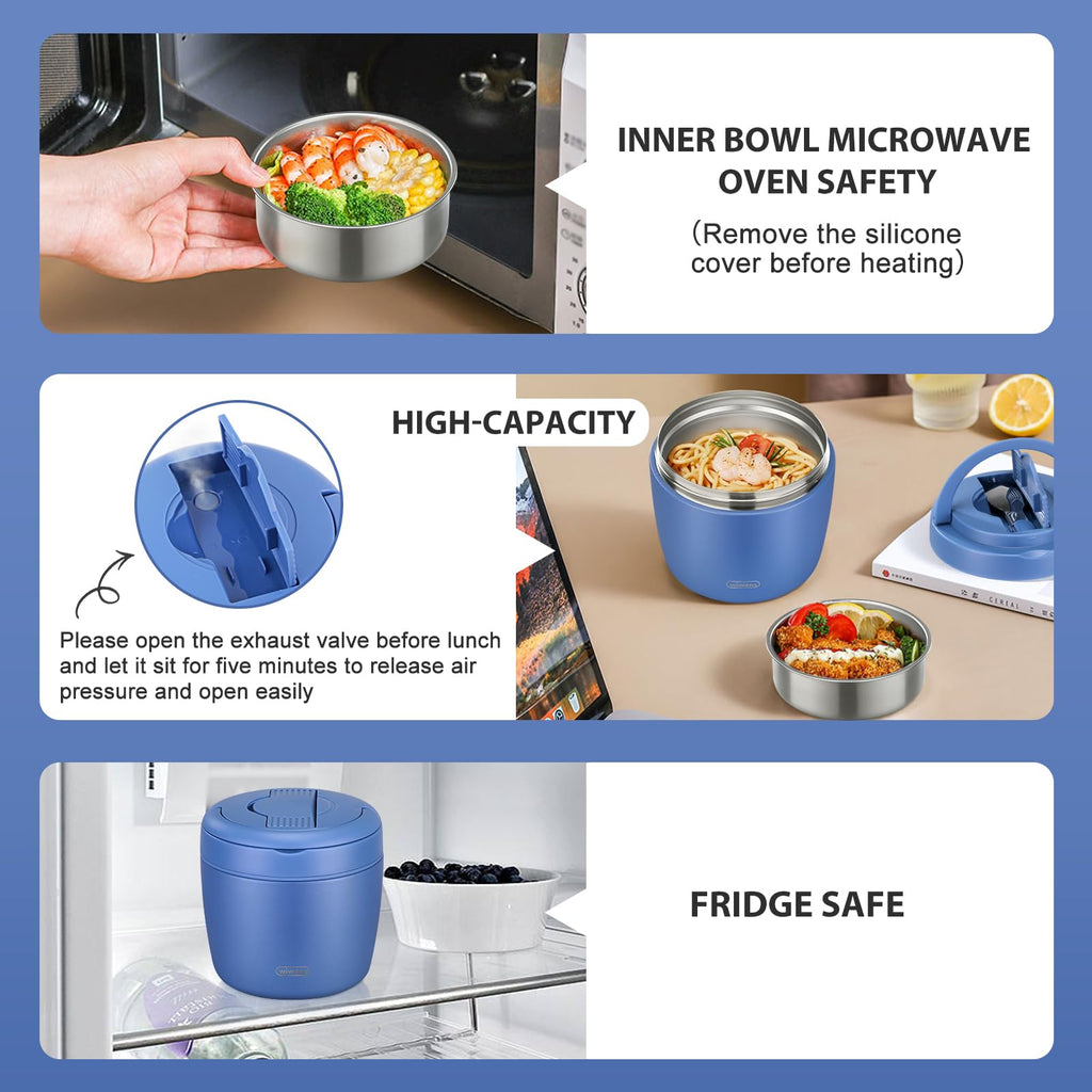 Thermo Food Jar for Hot Food Adults 32OZ Soup Thermo Lunch Containers Wide Mouth Vacuum Insulated Stainless Steel Leakproof Bento Box with Spoon (Black)