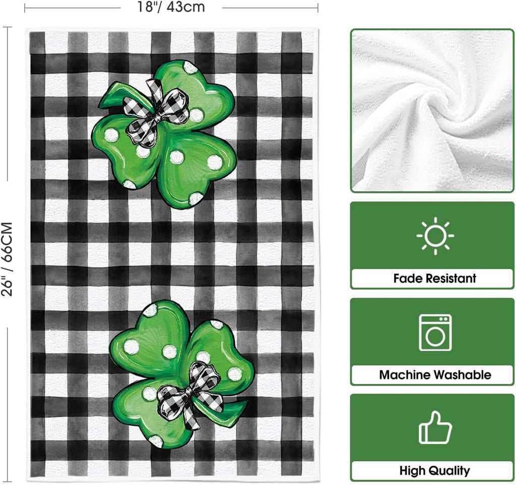 Artoid Mode Buffalo Plaid Shamrocks Lucky Truck St. Patrick's Day Kitchen Towels Dish Towels, 18x26 Inch Seasonal Spring Decoration Hand Towels Set of 4
