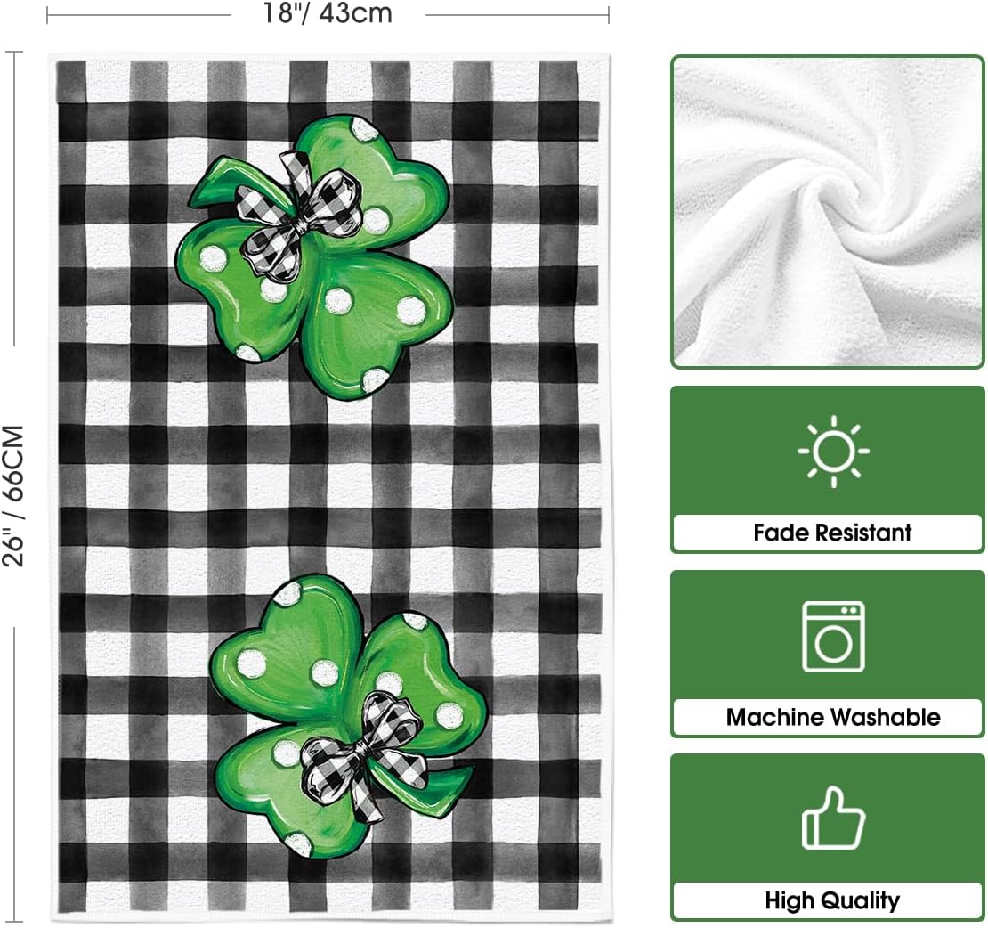 Artoid Mode Buffalo Plaid Shamrocks Lucky Truck St. Patrick's Day Kitchen Towels Dish Towels, 18x26 Inch Seasonal Spring Decoration Hand Towels Set of 4