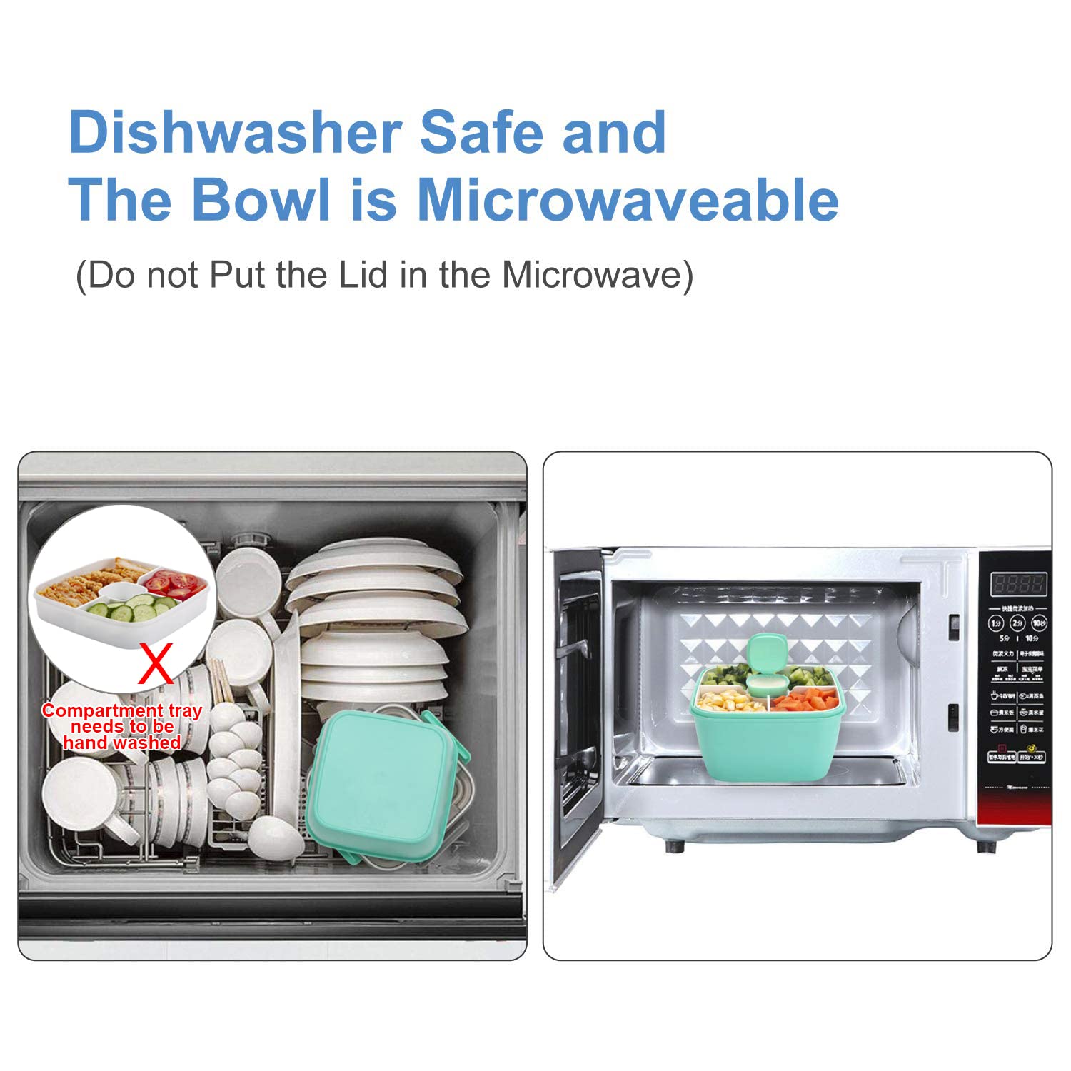 Freshmage Salad Lunch Container To Go, 52-oz Salad Bowls with 3 Compartments, Salad Dressings Container for Salad Toppings, Snacks, Men, Women (Blue)