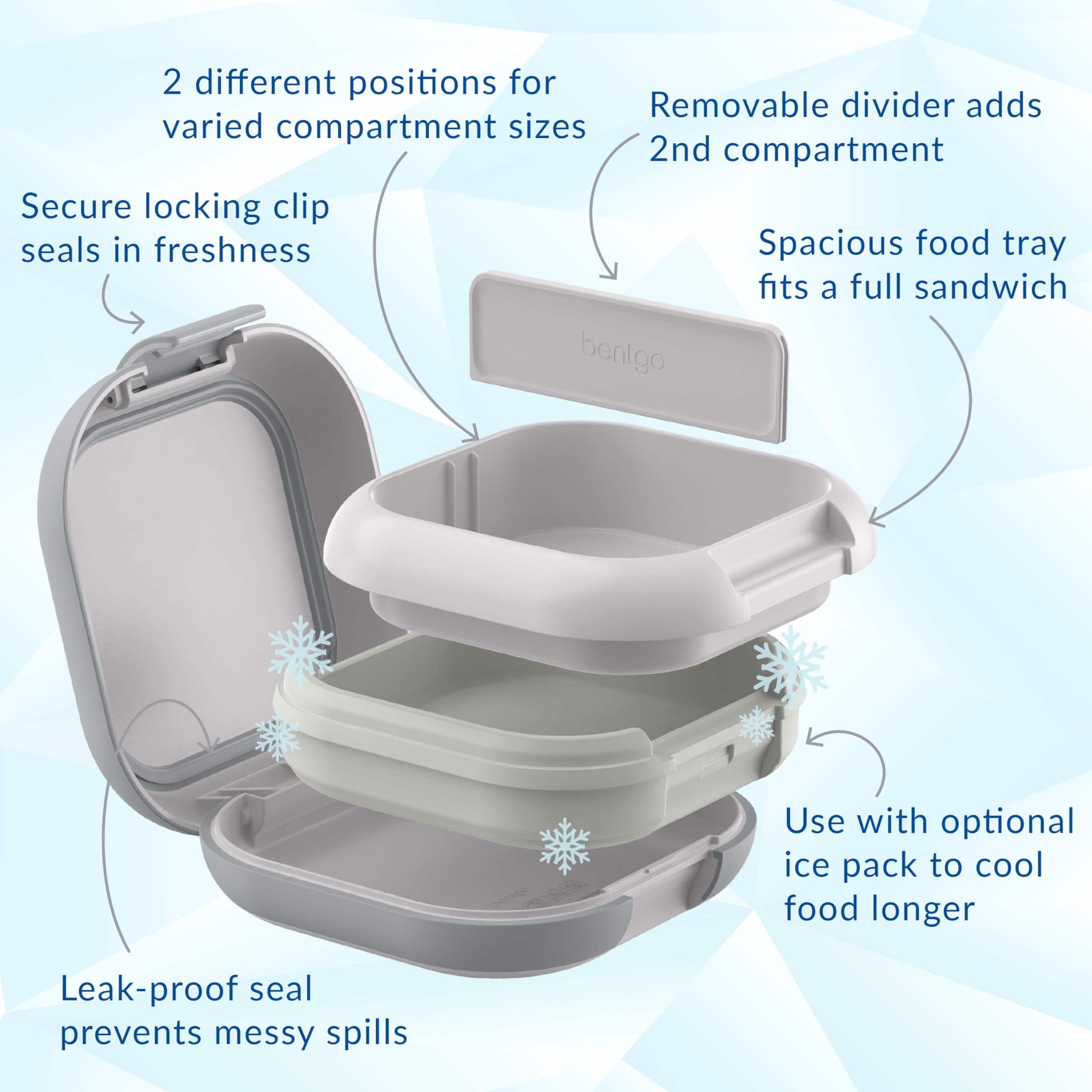 Bentgo Chill Mini Leak-Proof Lunch Box – Built-In Ice Pack Keeps Food Cold, 2.7-Cup Capacity for Snacks or a Sandwich, 3 or 4 Compartments, PFAS & BPA-Free, Ideal for Adults & Kids 3+ (Lilac Mist)
