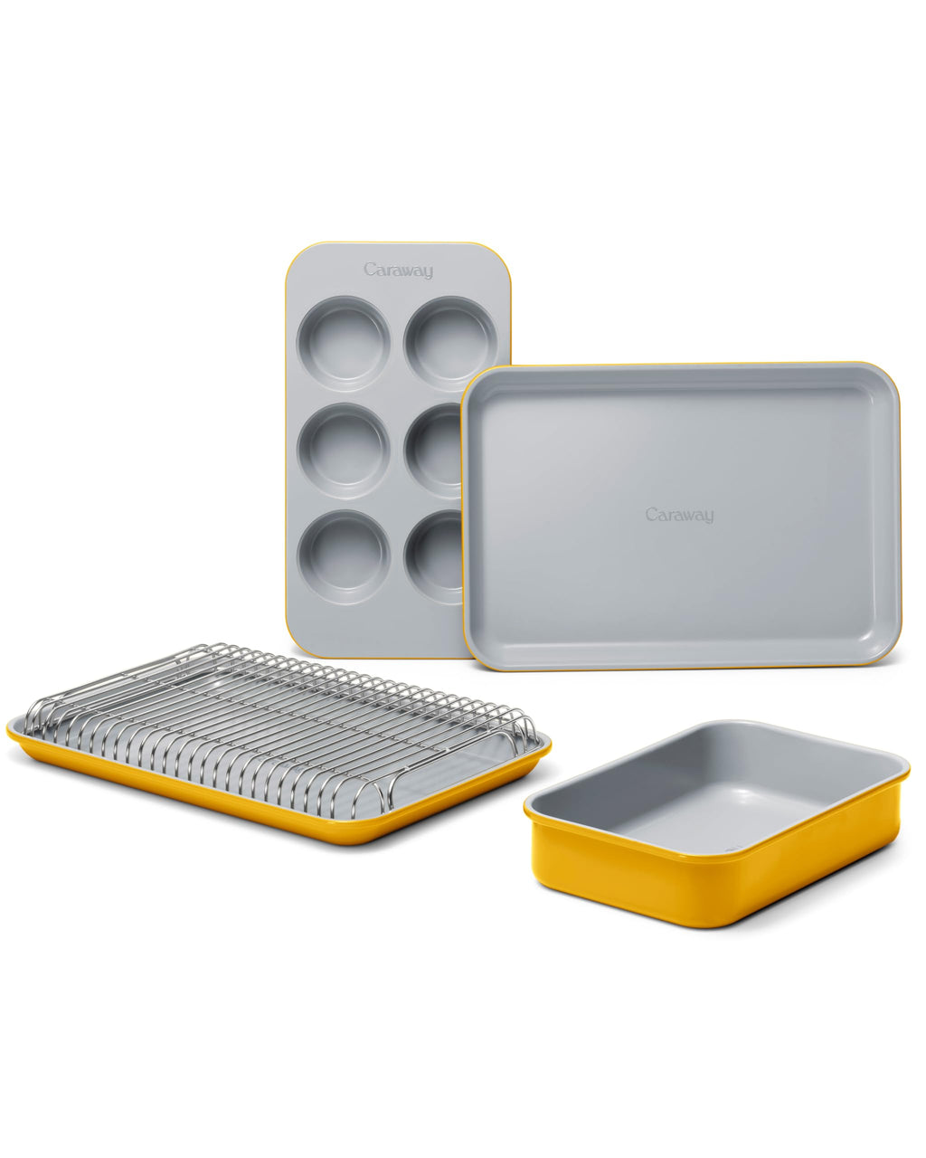 Caraway Mini Bakeware Set – Naturally Non-Stick, Non-Toxic Ceramic Coating – Compact Baking Pans Set for Small Kitchens & Ovens – Includes Baking Sheets, Muffin Pan, Cooling Rack & Storage - Cream